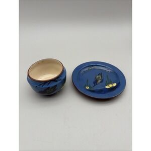 Vintage Set Longpark Torquay Kingfisher England Ware Blue Glaze Hummingbird